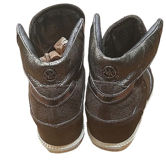 MICHAEL KORS NIKKO HIGH TOP WEDGE SNEAKERS Brown Suede Hidden Wedge Women's 7.5 - Picture 10 of 13